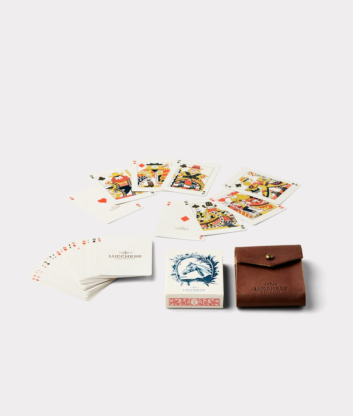 The Lucchese playing cards, box and leather case