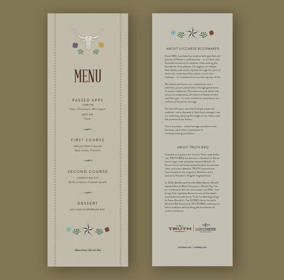 Perini Ranch dinner menu